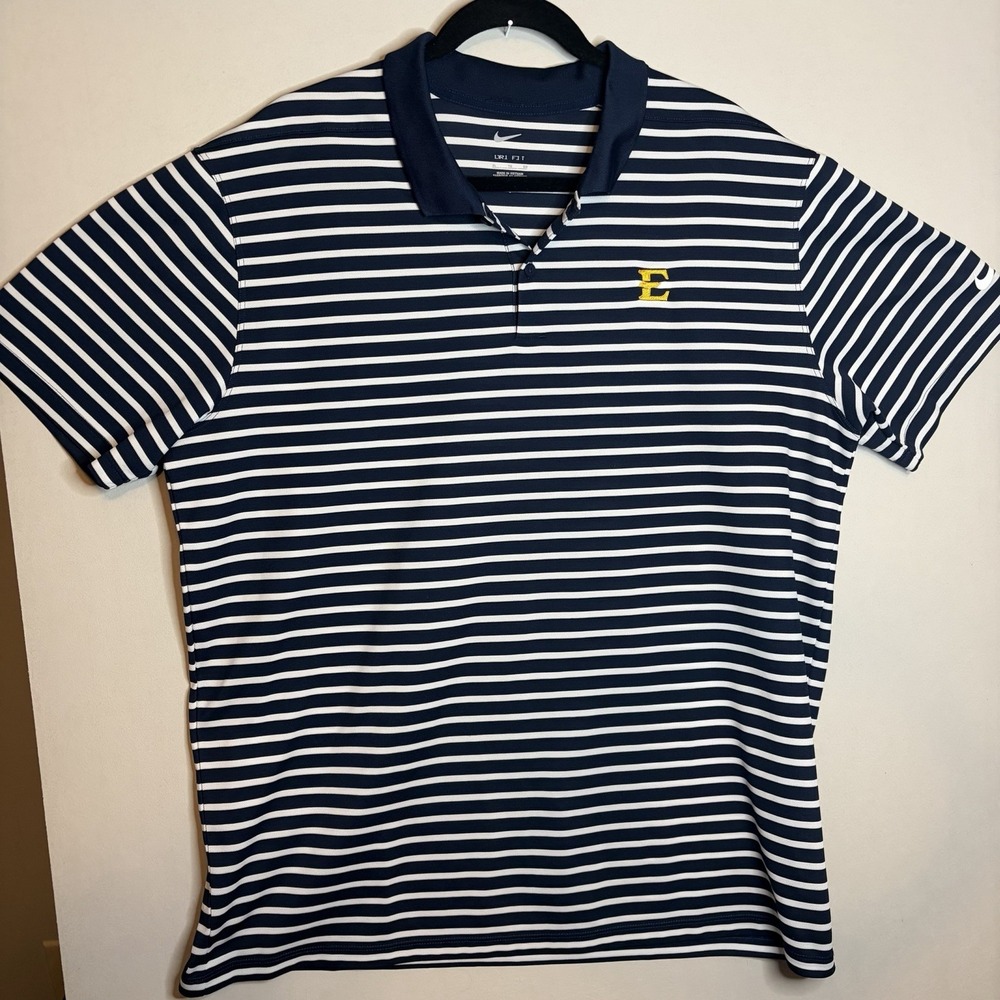 Nike Polo ETSU BUC’s Shirt Mens XL Navy Stripe ETSU Short Sleeve Dri-FIT/~READ